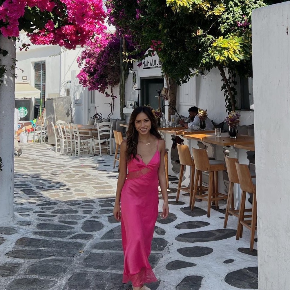 Urban Outfitters hot pink satin lace slip dress